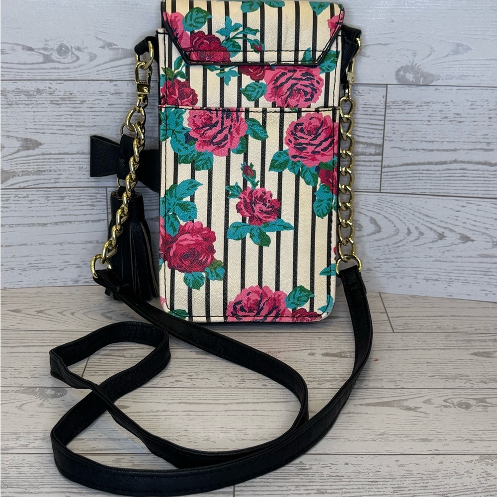 Luv Betsey Betsey Johnson Wallet on a String Floral Striped Crossbody Bag - Picture 3 of 8